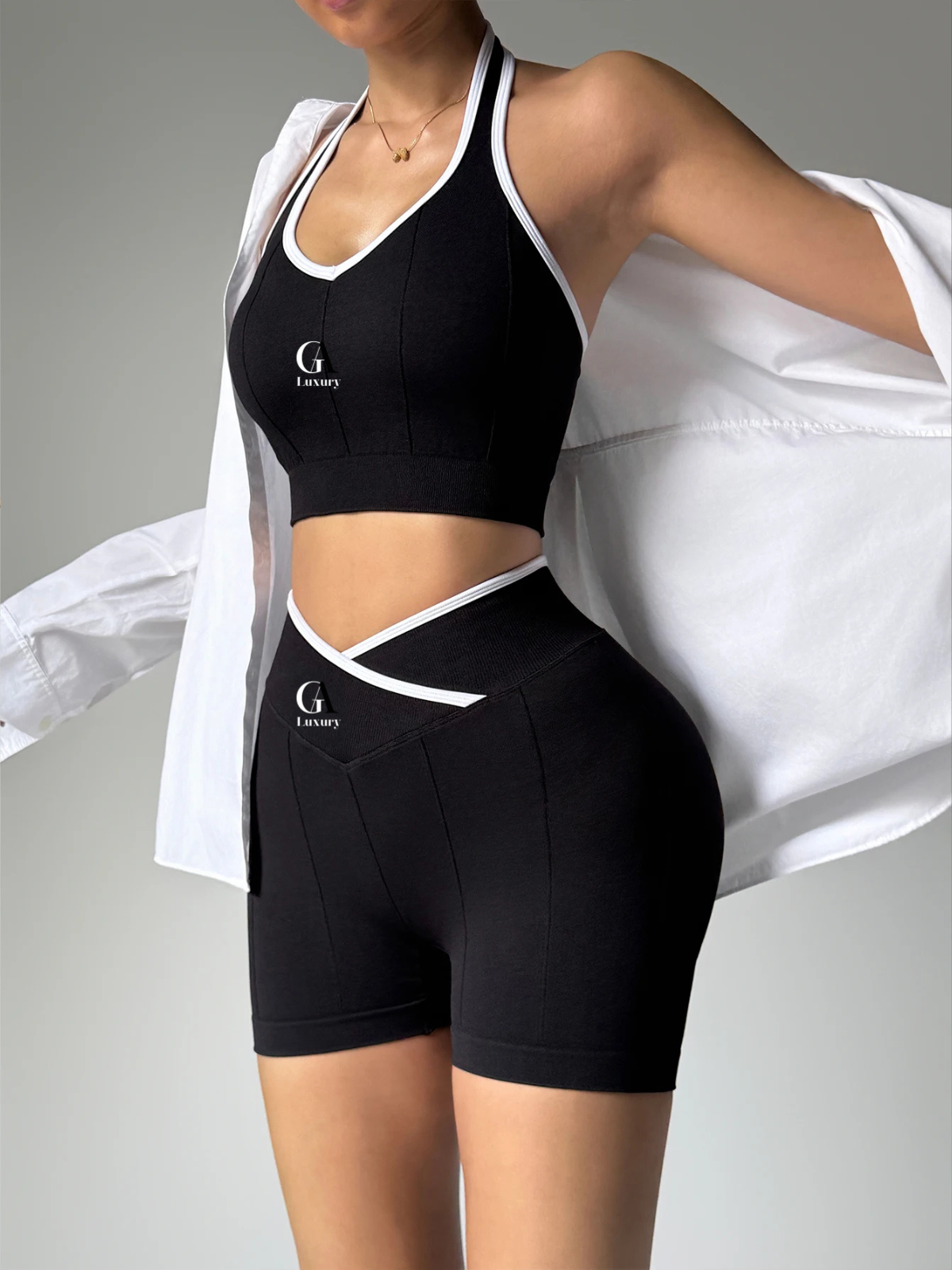 Gym Exercise Set For Women 2pcs Set Yoga Suit Black And White