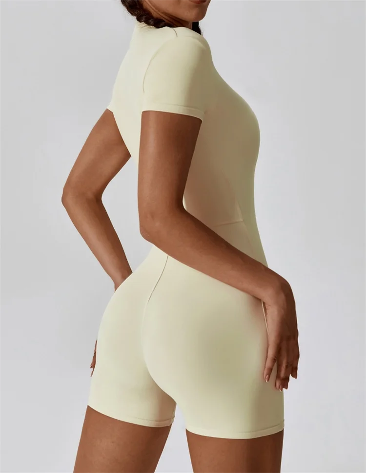 Women’s One-Piece Yoga Jumpsuit – Nude Short Sleeve Fitness
