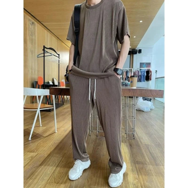 Men’s Ice Silk Tracksuit – 2-Piece Summer T-Shirt & Pants Set