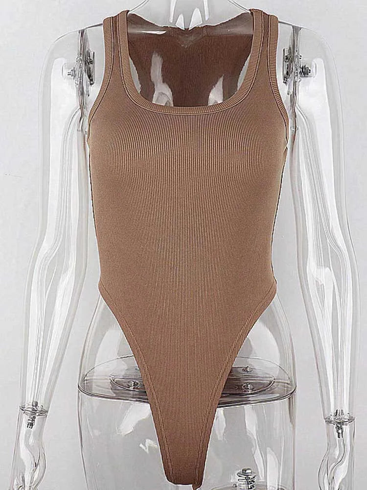 Sleeveless Knit Bodysuit Top for Women Summer Clubwear