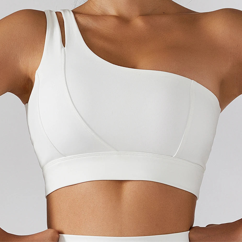 One-Shoulder Sports Bra – Sexy Push-Up Workout Bra for Women with High Support