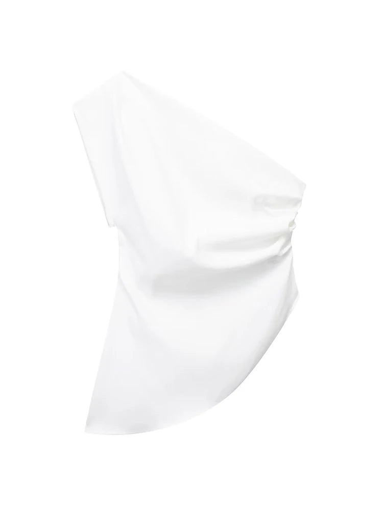 Asymmetrical T-shirt with bare shoulder and urban style