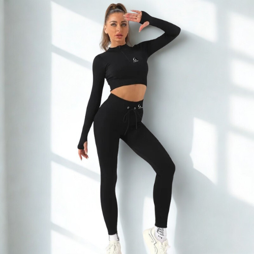 Yoga Set for Women Long Sleeve Top High Waist Leggings Fitness Outfit
