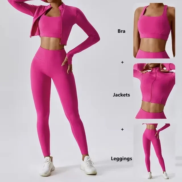 Women’s 3-Piece Yoga Set  for Gym & Running