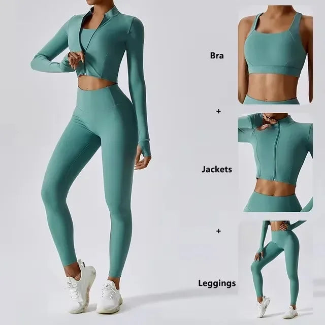 Women’s 3-Piece Yoga Set  for Gym & Running