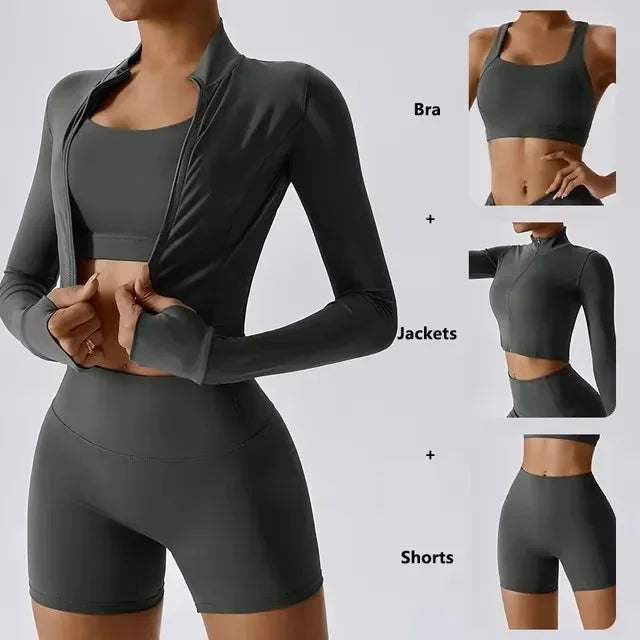 Women’s 3-Piece Yoga Set  for Gym & Running