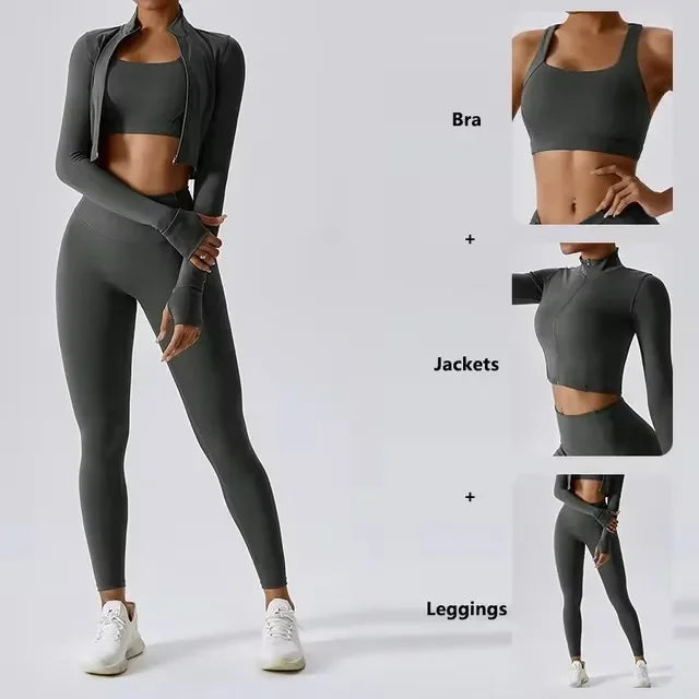 Women’s 3-Piece Yoga Set  for Gym & Running