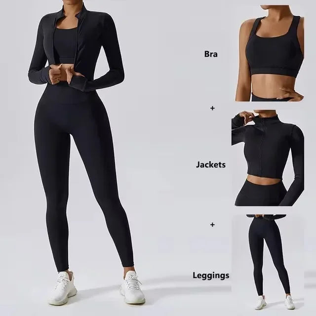 Women’s 3-Piece Yoga Set  for Gym & Running