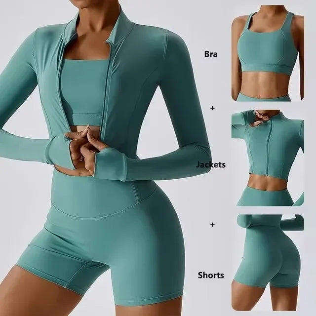 Women’s 3-Piece Yoga Set  for Gym & Running
